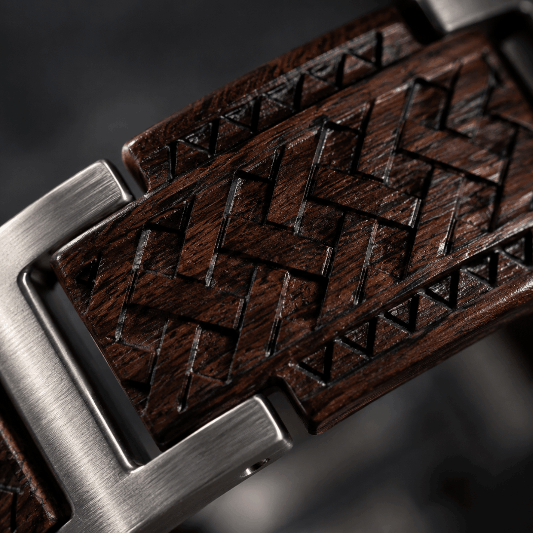 Bracelet en bois de koa et acier inoxydable détails