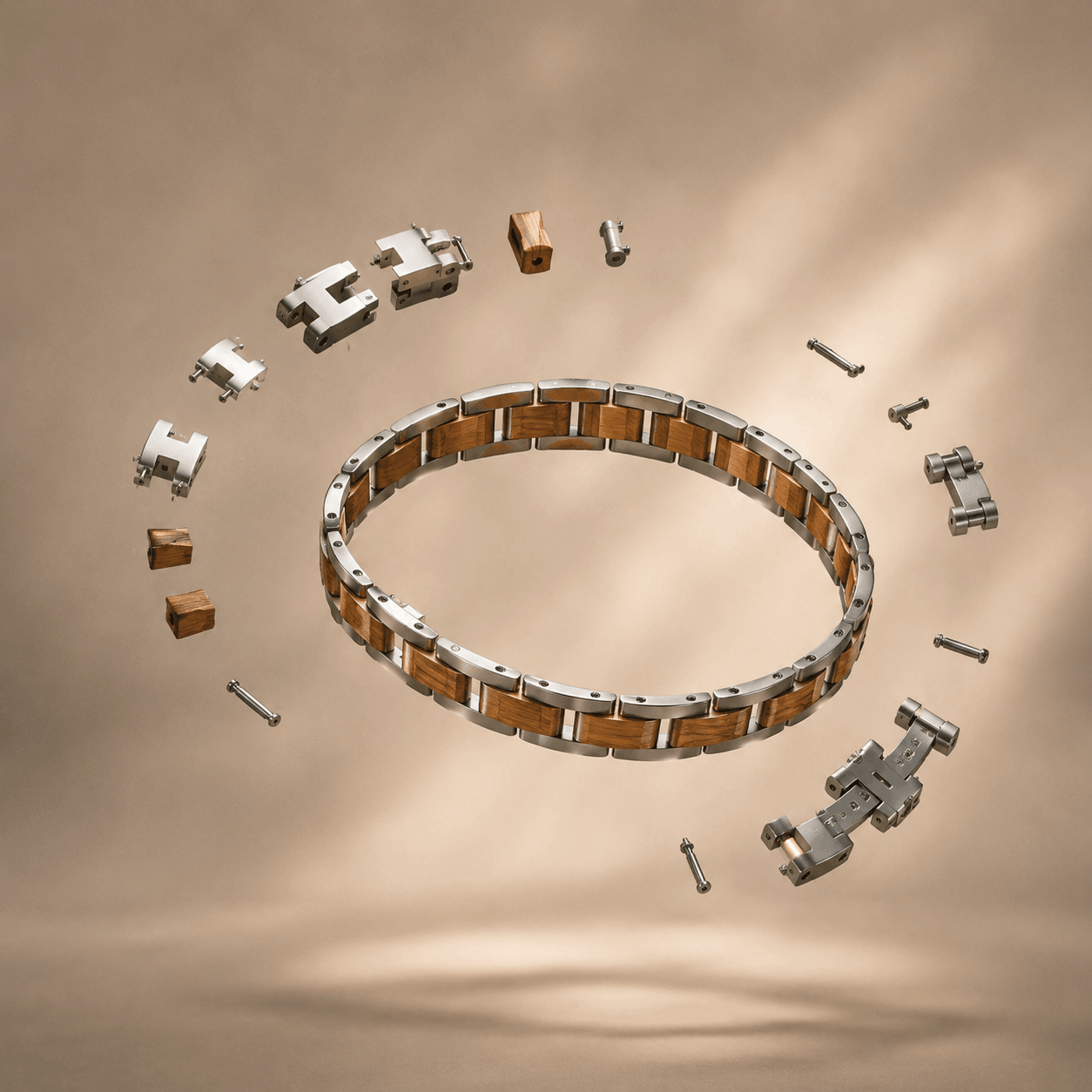Bracelet en bois de koa clair et acier inoxydable homme