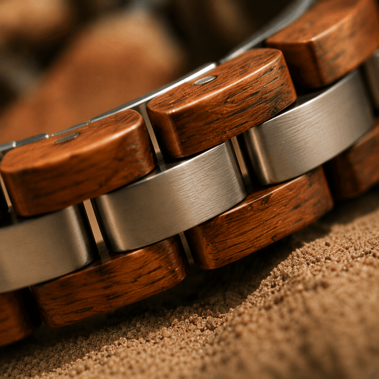 Bracelet en bois de koa et acier inoxydable pour homme détails