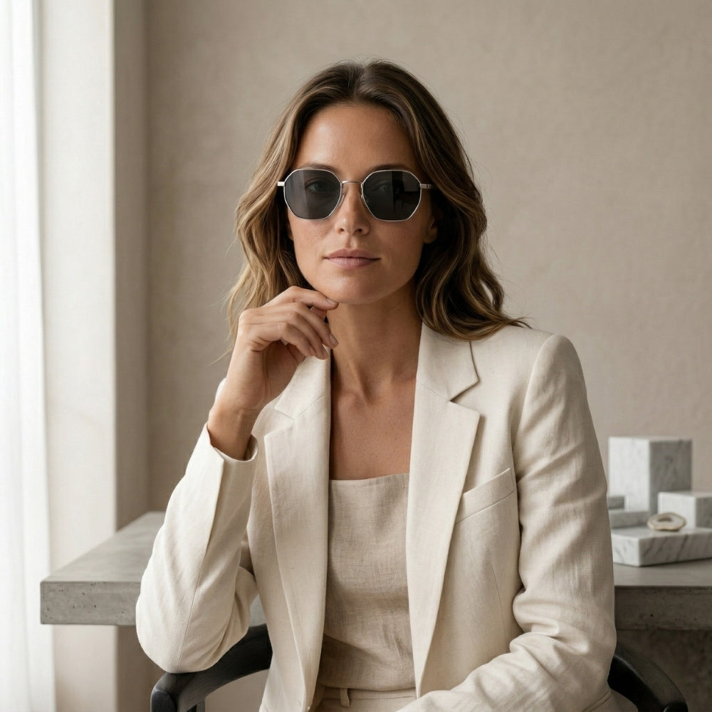 lunettes hexagonales en bois et acier femme