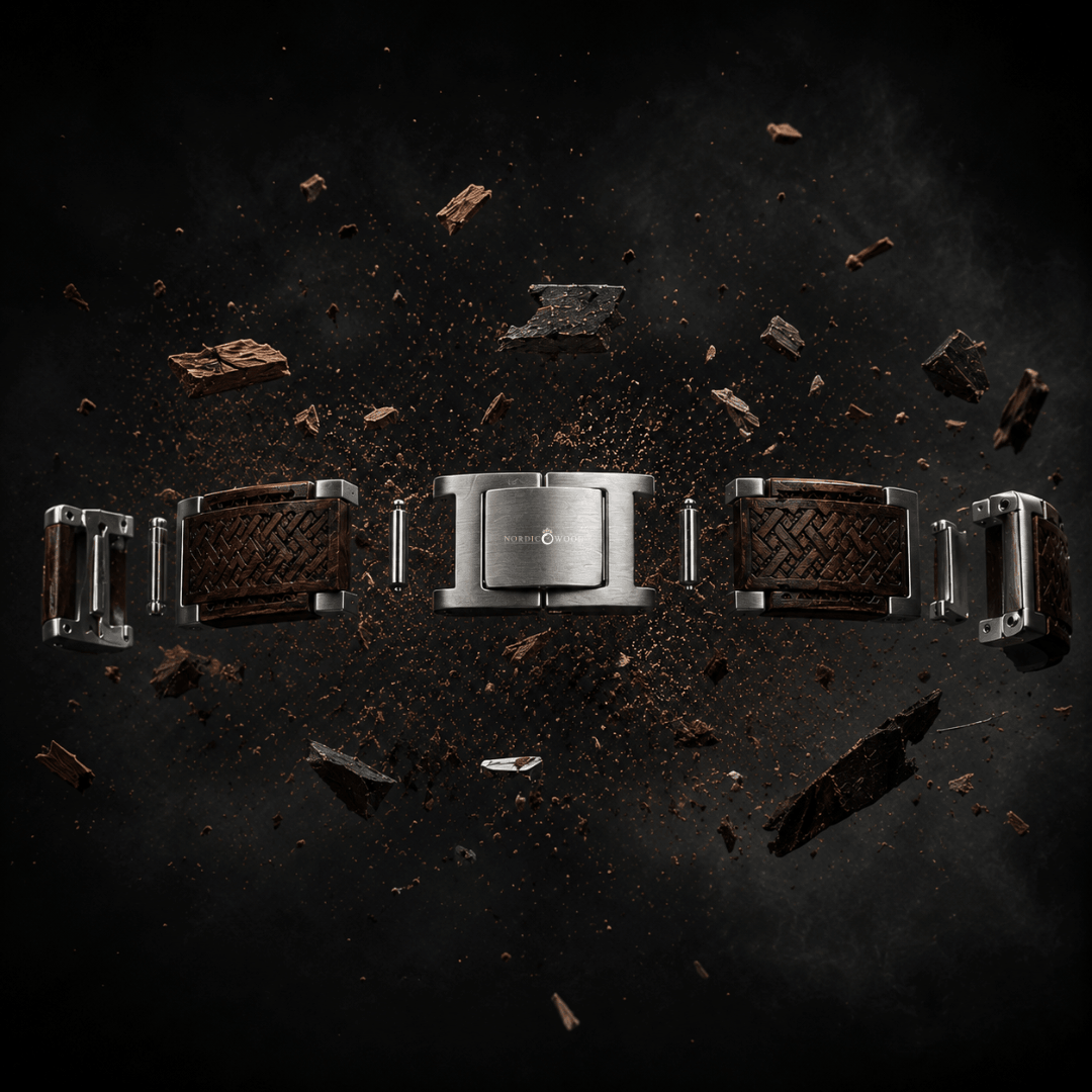 Bracelet en bois de koa foncé et acier inoxydable