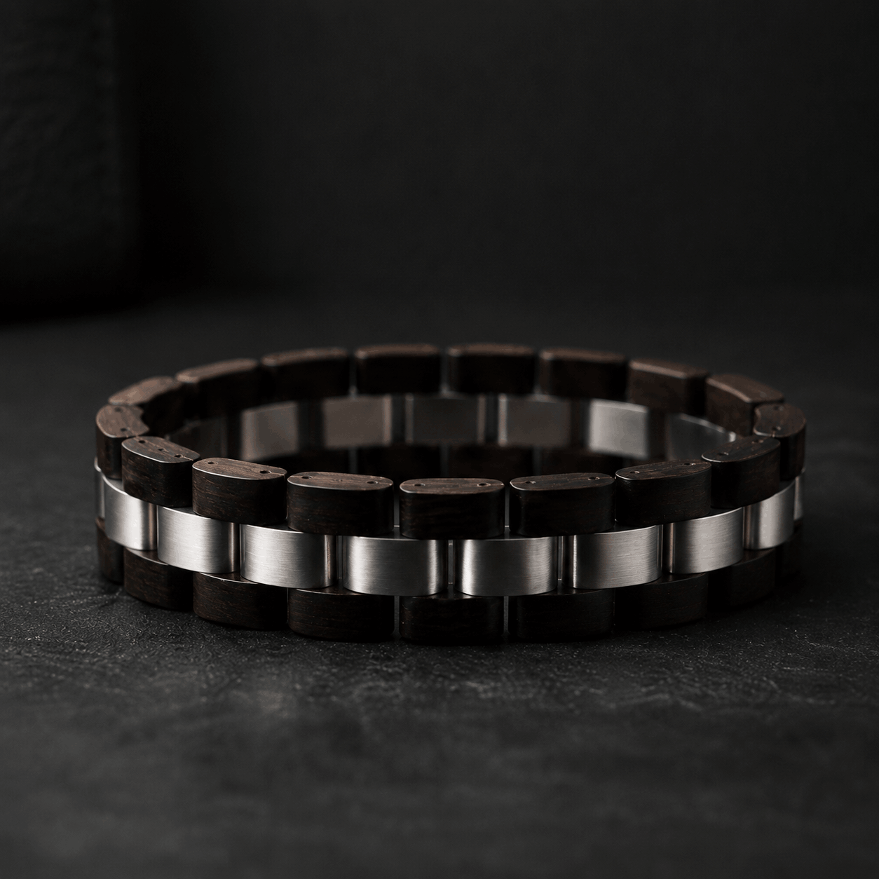 bracelet noir bois ébène et acier homme