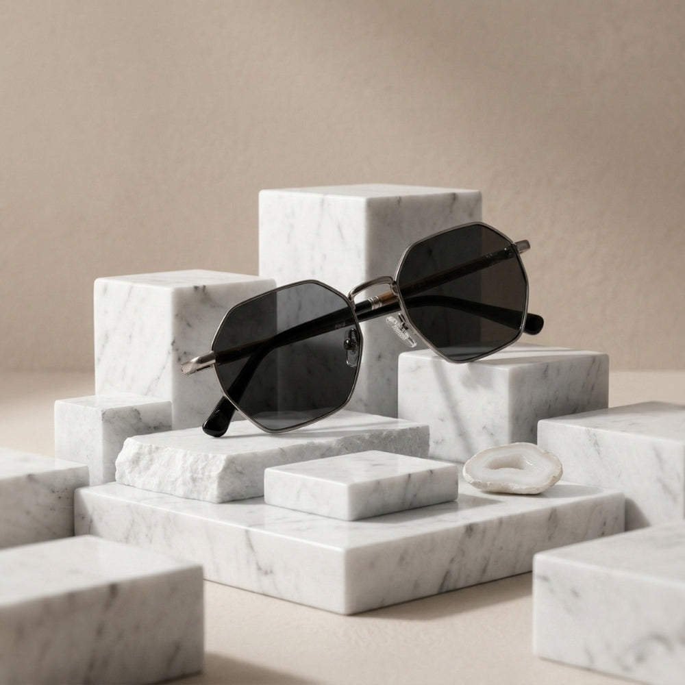 lunettes soleil hexagonales bois acier